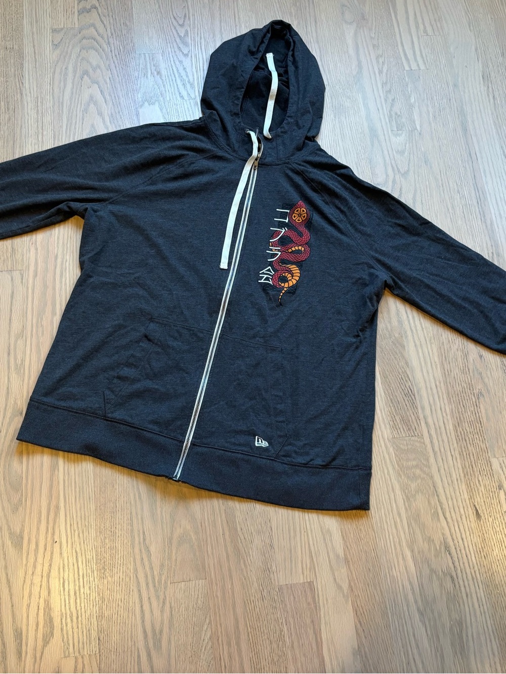New Era Black Zip Hoodie with Red and Orange Snake Graphic Men’s XL